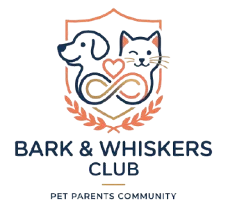 Bark & Whiskers Club logo featuring a dog and cat inside a shield with an infinity symbol.